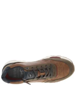 Sneakers brunes et kaki, à semelle semi-compensée et à lacets plats