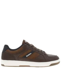 Sneakers brunes à talon plat avec des lacets et bandes bleues marine