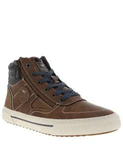 Sneakers brunes à talon plat avec des lacets et un zip latéral