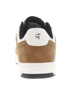 Sneakers camel avec des détails beiges et bleus marine à semelle plate