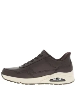 Sneakers chocolat à talon compensé bas et à slip-on avec lacets élastiqués