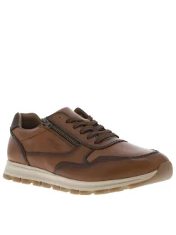 Sneakers cognac plates avec lacets plats marron et zip latéral