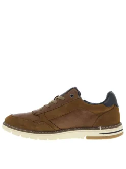 Sneakers cognac à semelle plate avec zip, lacets plats et logo imprimé