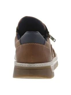 Sneakers cognac à semelle plate beige et à lacets plats bleu marine