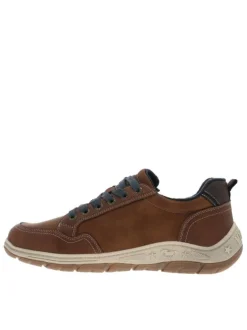 Sneakers cognac à talon plat avec des lacets et un zip latéral