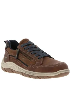 Sneakers cognac à talon plat avec des lacets et un zip latéral