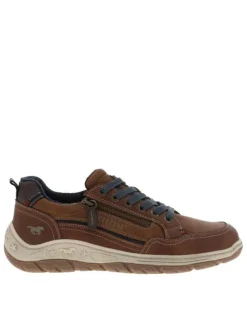 Sneakers cognac à talon plat avec des lacets et un zip latéral