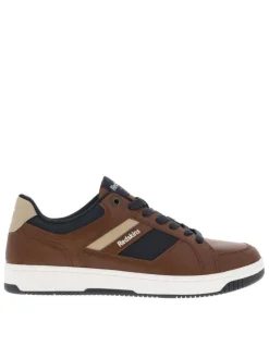 Sneakers cognac à talon plat avec des lacets marine et logo embossé