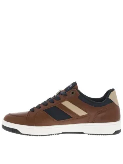Sneakers cognac à talon plat avec des lacets marine et logo embossé
