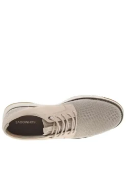 Sneakers en cuir beiges avec le bout et le talon en maille et à lacets ronds