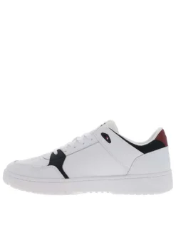 Sneakers en cuir blanches avec semelle à talon plat et empiècements contrastés