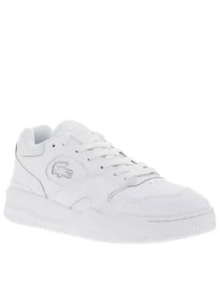 Sneakers en cuir blanc à semelle tennis à talon renforcé, col rembourré