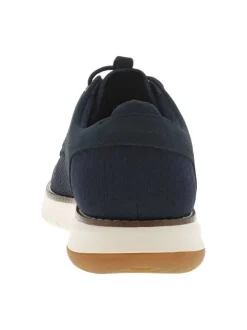 Sneakers en cuir bleues marine en maille à semelle plate écrue et à lacets ronds