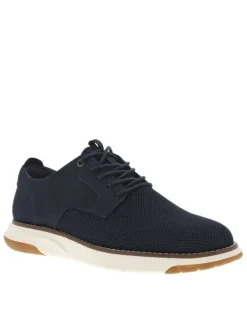 Sneakers en cuir bleues marine en maille à semelle plate écrue et à lacets ronds