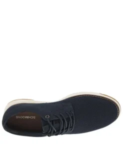 Sneakers en cuir bleues marine en maille à semelle plate écrue et à lacets ronds