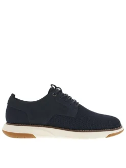 Sneakers en cuir bleues marine en maille à semelle plate écrue et à lacets ronds