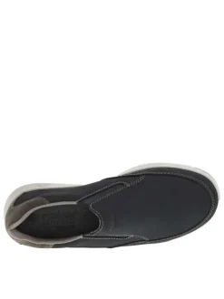 Sneakers en cuir bleues marine à surpiqûres grises et à fermeture slip-on