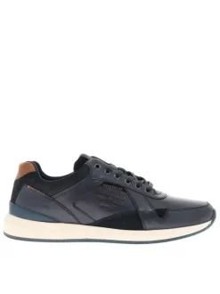 Sneakers en cuir bleu marine avec semelle à talon plat et lacets
