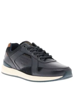 Sneakers en cuir bleu marine avec semelle à talon plat et lacets