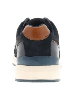 Sneakers en cuir bleu marine avec semelle à talon plat et lacets
