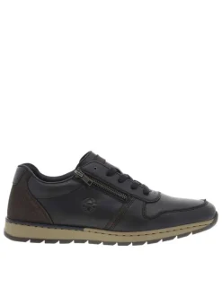 Sneakers en cuir bleu marine avec semelle à talon plat et zip latéral
