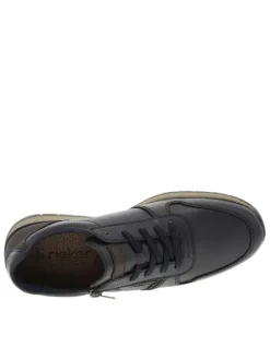 Sneakers en cuir bleu marine avec semelle à talon plat et zip latéral
