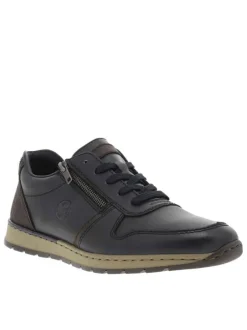 Sneakers en cuir bleu marine avec semelle à talon plat et zip latéral