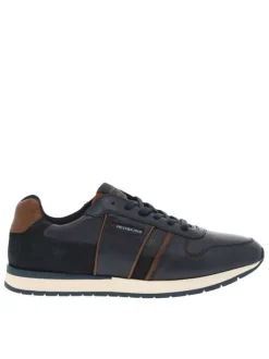 Sneakers en cuir bleu marine à détails marron et à lacets plats bleu marine