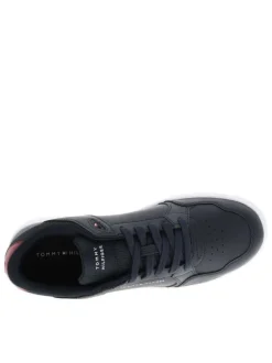 Sneakers en cuir bleu marine à lacets avec semelle à talon plat