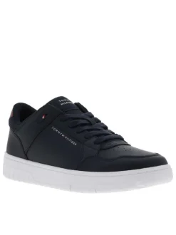 Sneakers en cuir bleu marine à lacets avec semelle à talon plat