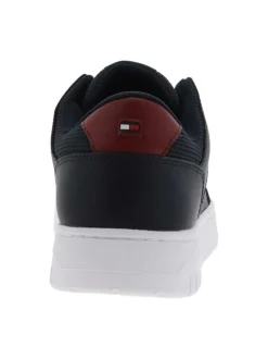 Sneakers en cuir bleu marine à lacets avec semelle à talon plat