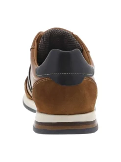 Sneakers en cuir camels avec des détails marine à semelle plate