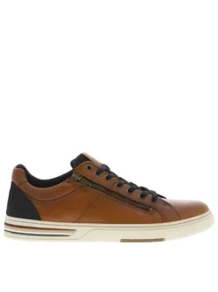 Sneakers en cuir camels avec des détails noirs et un zip à semelle plate
