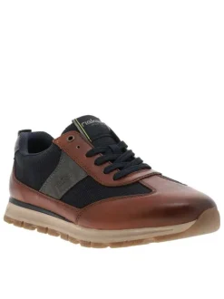 Sneakers en cuir cognac avec semelle à talon plat et zip latéral
