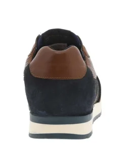 Sneakers en cuir cognac à semelle plate et à lacets plats bleu marine