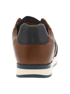Sneakers en cuir cognac à semelle à talon plat, à lacets et empiècement