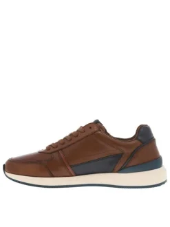 Sneakers en cuir cognac à talon plat et à lacets plats enduits et zip latéral