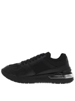 Sneakers en cuir et nylon recyclé noir à semelle semi-compensé par bulle d'air et Slip-on