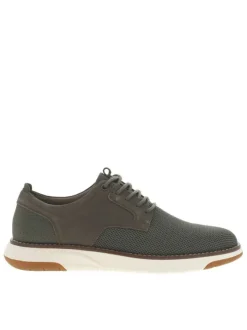 Sneakers en cuir kakis avec le bout et le talon en maille et à lacets ronds