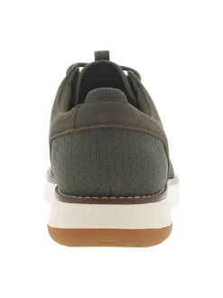 Sneakers en cuir kakis avec le bout et le talon en maille et à lacets ronds