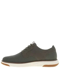 Sneakers en cuir kakis avec le bout et le talon en maille et à lacets ronds