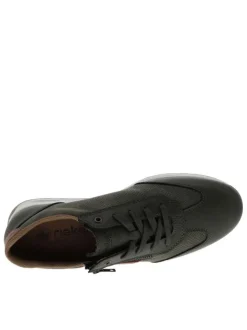 Sneakers en cuir kaki à talon plat avec des lacets et un zip latéral