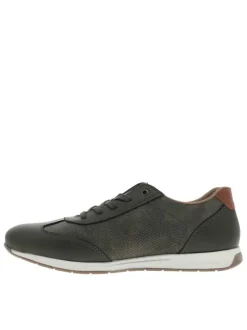 Sneakers en cuir kaki à talon plat avec des lacets et un zip latéral