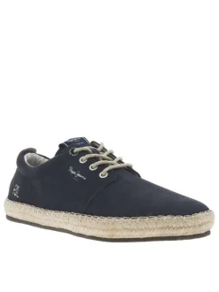 Sneakers en cuir marine en daim à semelle plate et à lacets ronds