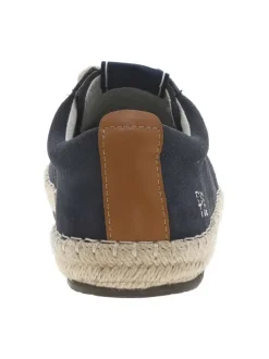 Sneakers en cuir marine en daim à semelle plate et à lacets ronds