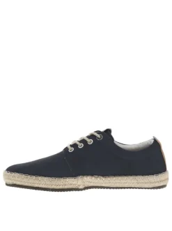 Sneakers en cuir marine en daim à semelle plate et à lacets ronds