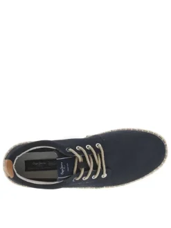 Sneakers en cuir marine en daim à semelle plate et à lacets ronds