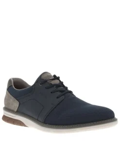 Sneakers en cuir marine à talon plat avec lacets élastiqués et logo embossé