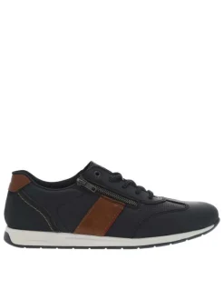 Sneakers en cuir marine à talon plat et à lacets ronds avec zip latéral