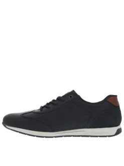 Sneakers en cuir marine à talon plat et à lacets ronds avec zip latéral